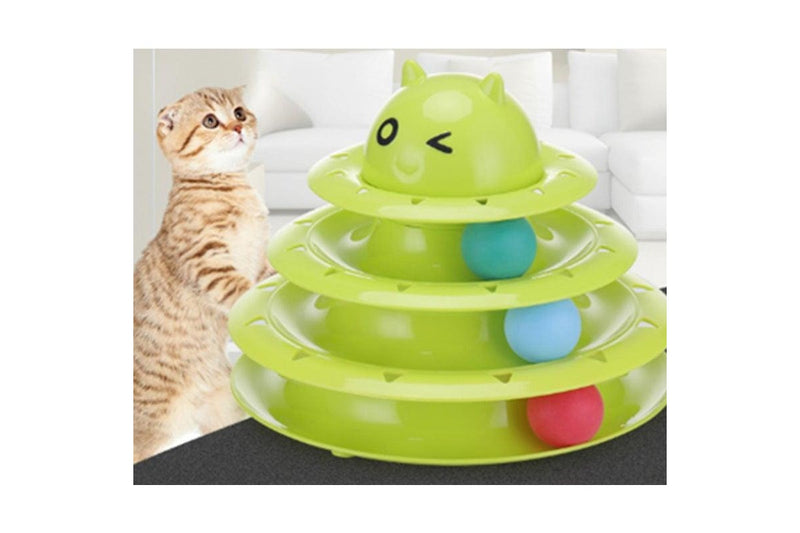 Interactive Cat Toy 3 Layer Circle Track With Moving Balls Turntable And Feather Intellectual Sports Cat Toys