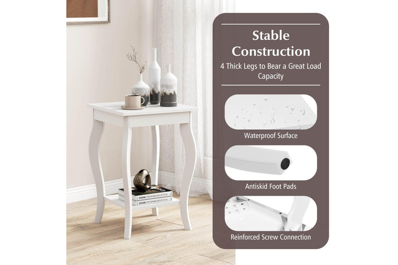 Giantex 2-Tier Bedside Table Accent End Tables w/Open Storage Shelves Home Office Plant Stand Side Table White