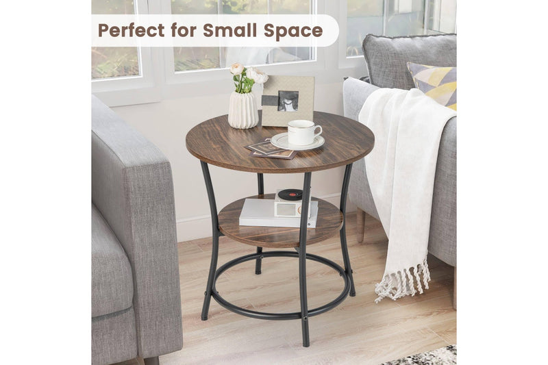 Giantex Round End Table 2-Tier Side Table w/Storage Shelf & Metal Frame Snack Table Nightstand