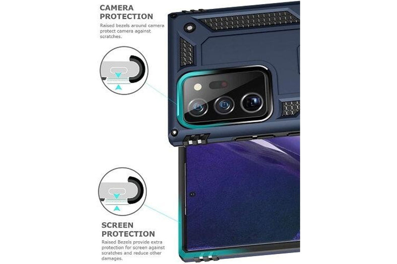 For Samsung Galaxy Note 20 Ultra /Note 20 Ultra 5G 6.9 Case, Military Grade 360 Degree Rotating Metal Magnetic Ring Car Mount Holder Kickstand Shockproof Heavy Duty Cover (Navy Blue)