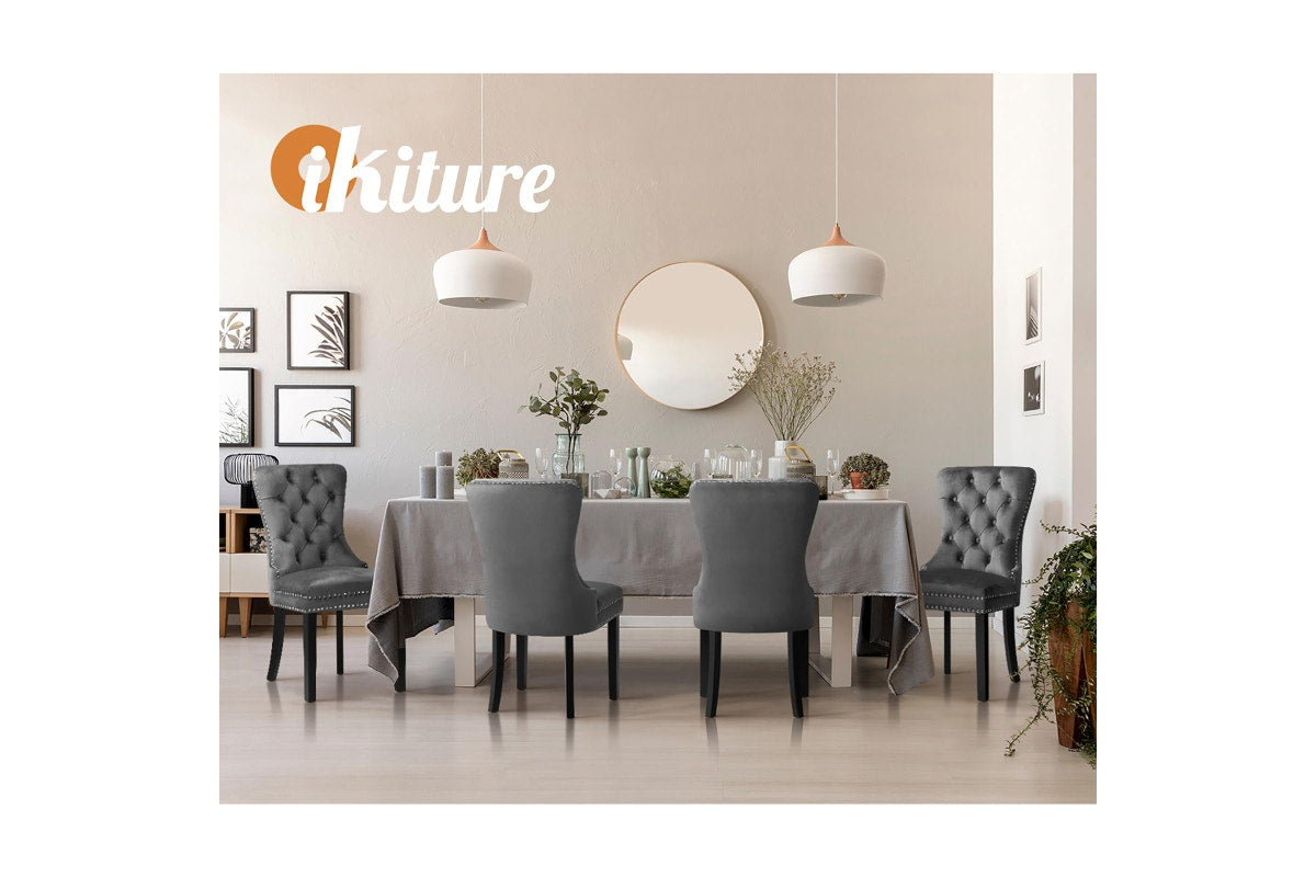 Oikiture 6x Velvet Dining Chairs Upholstered French Provincial Tufted Grey