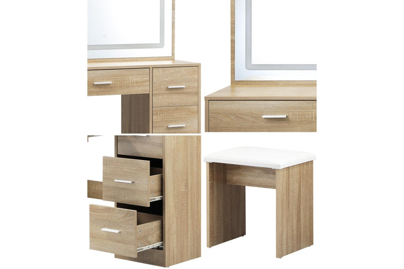 Oikiture Dressing Table Stool Set LED Light(Natural)