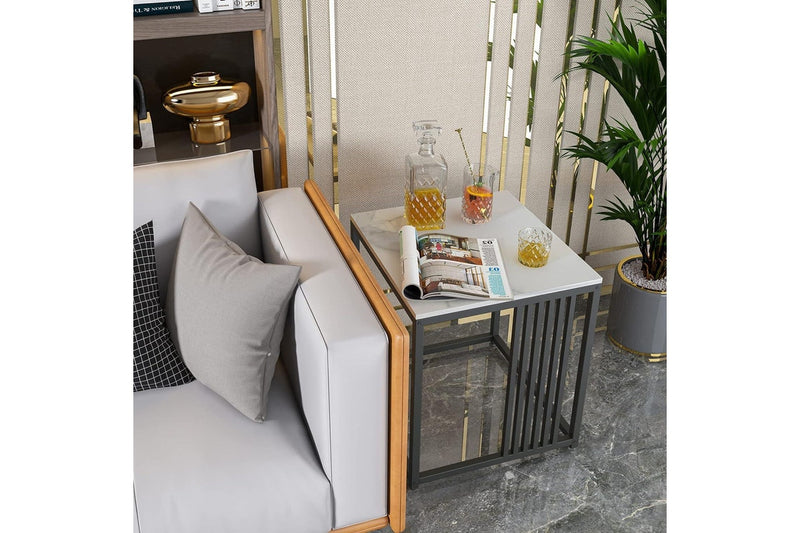 Marble Side Table Black 2 Tier Square 40x45cm