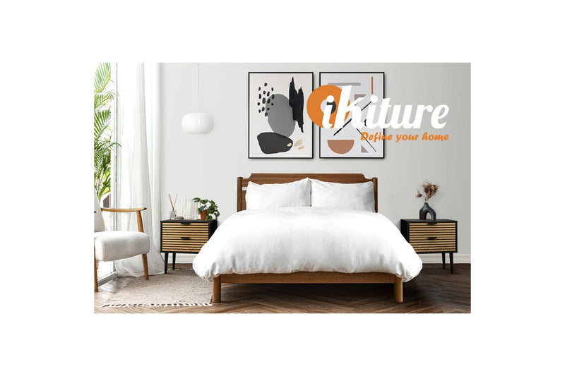 Oikiture 2PCS Bedside Table 2 Drawers Side Table Storage Unit Black