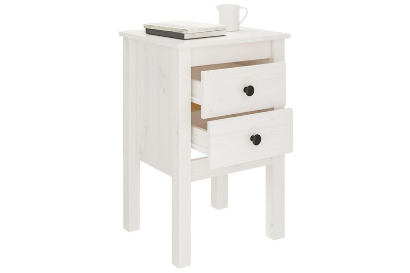 Bedside Cabinet White 40X35x61.5 Cm Solid Wood Pine Bedside Tables