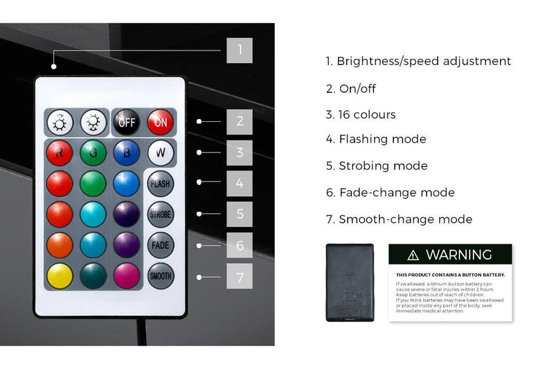 Oikiture Bedside Table 3 Drawers RGB LED Black