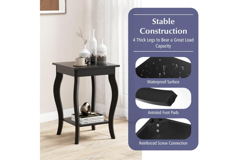 Giantex 2-Tier Bedside Table Accent End Tables w/Open Storage Shelves Home Office Plant Stand Side Table Black