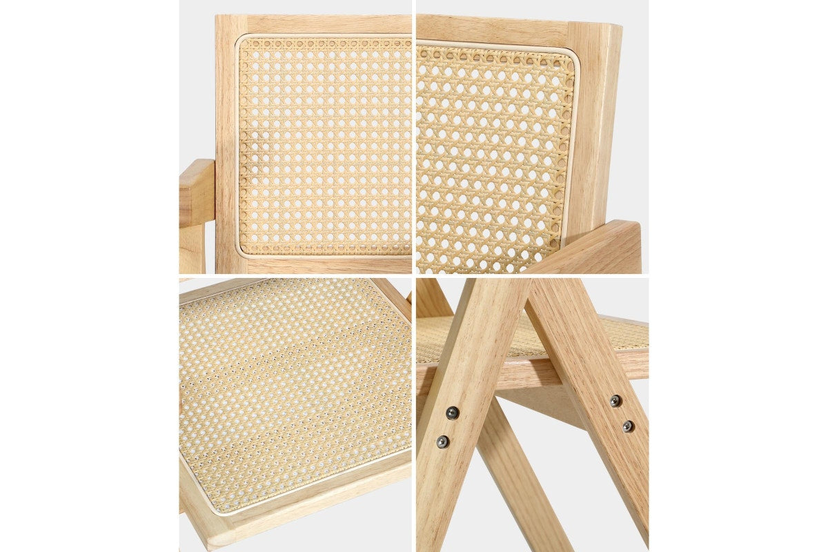 Oikiture 4x Dining Chairs Rattan Chair Wooden Accent Chair Natural