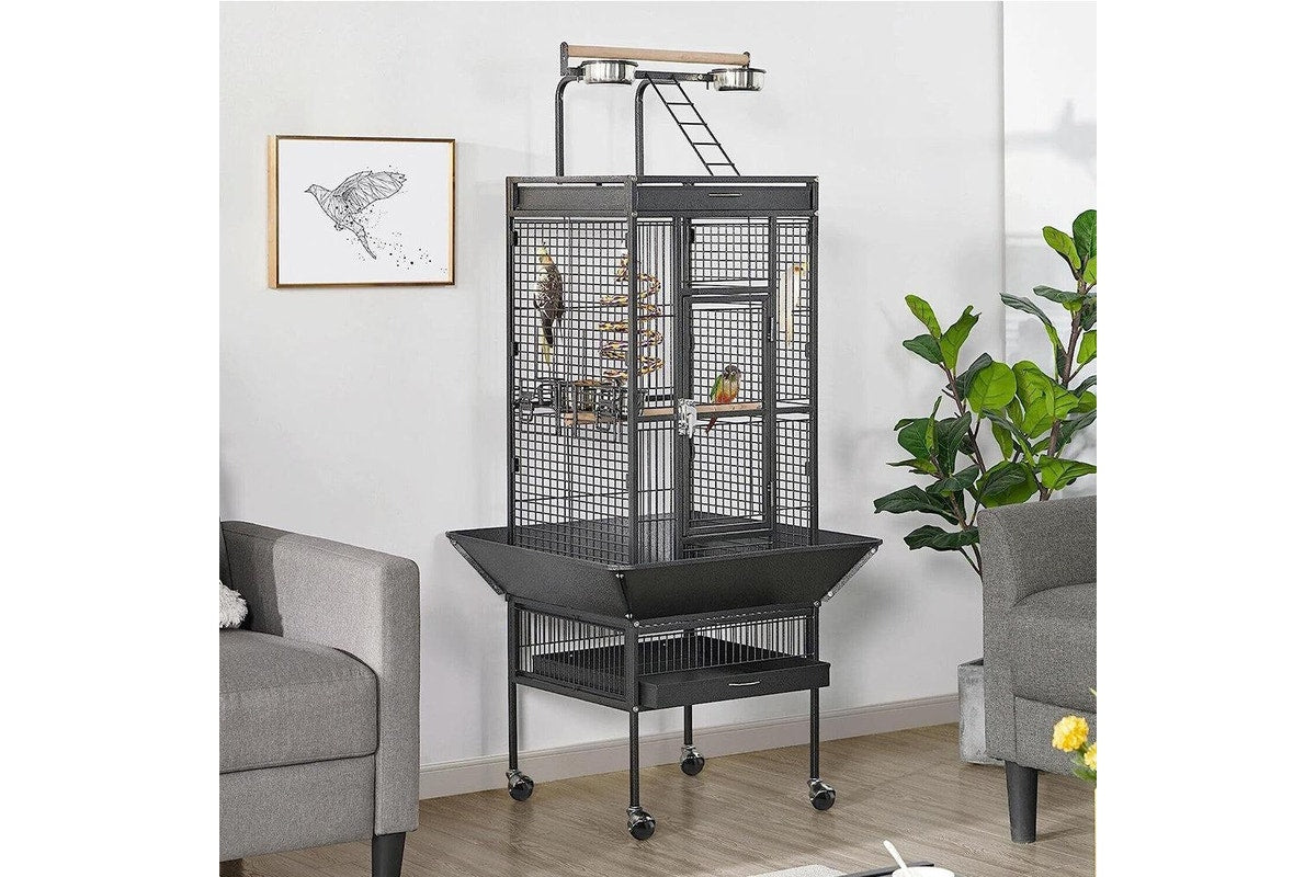 Large Playtop Parrot Aviary Bird Cages Birdcage w/ Rolling Stand Perch Food Cup