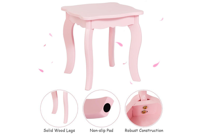 Giantex Kids Makeup Dressing Table Stool Set Mirror Princess Children Birthday Gift,Pink