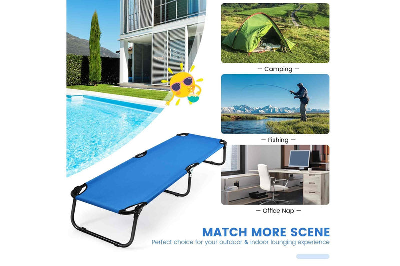 Costway 1.91M Portable Camping Bed Folding Stretcher Heavy Duty Outdoor Sleeping Bed Hiking Travel Blue