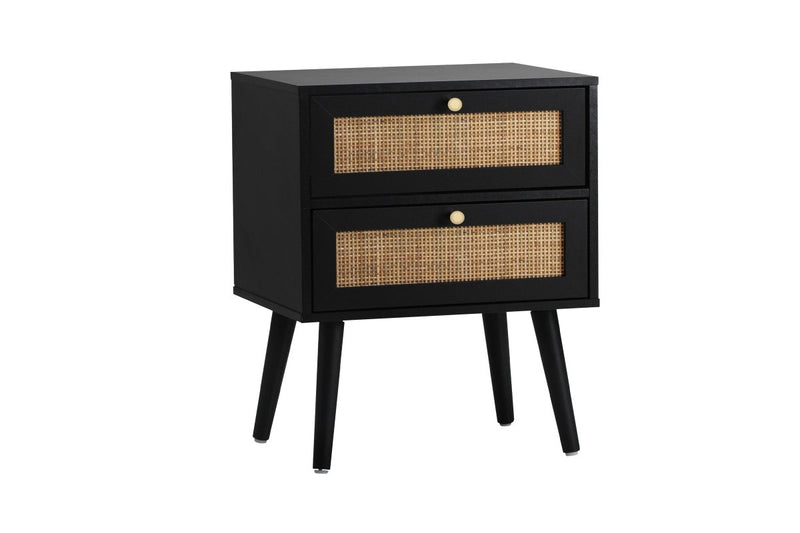 Oikiture 2X Bedside Table Side Table 2 Drawers Storage Cabinet Nightstand Rattan
