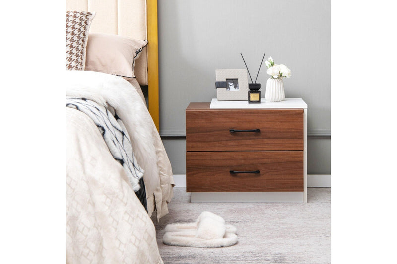 Giantex Modern Wood Nightstand Home Bedside Storage Table 2 Drawer Wooden End Table