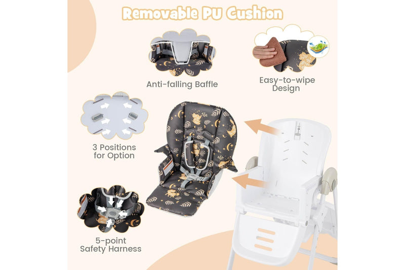 Costway Foldable Highchair w/Soft Cushion, 5-Point Harness Black