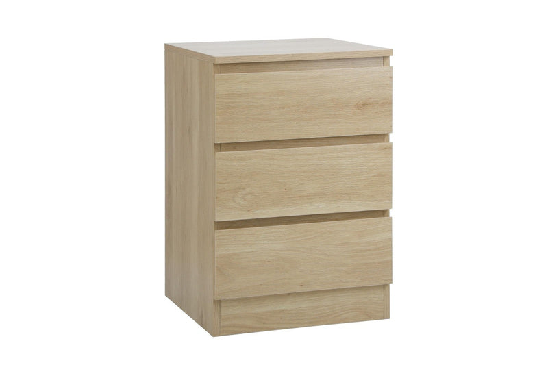 Oikiture Bedside Table 3 Drawers Natural