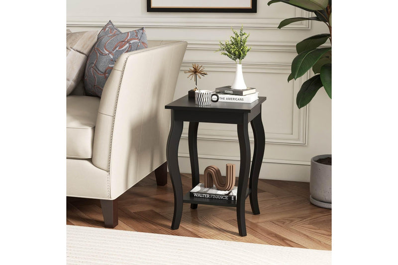 Giantex 2-Tier Bedside Table Accent End Tables w/Open Storage Shelves Home Office Plant Stand Side Table Black
