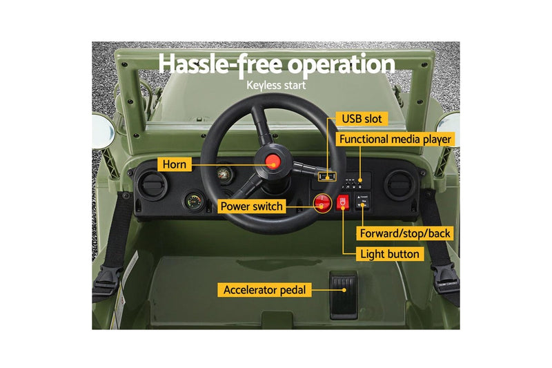 Rigo Kids Electric Ride On Car Jeep Military Off Road Toy Cars Remote 12V Olive