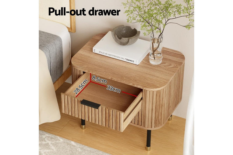 Artiss Bedside Table 2 Drawers Paulownia Wood Pine