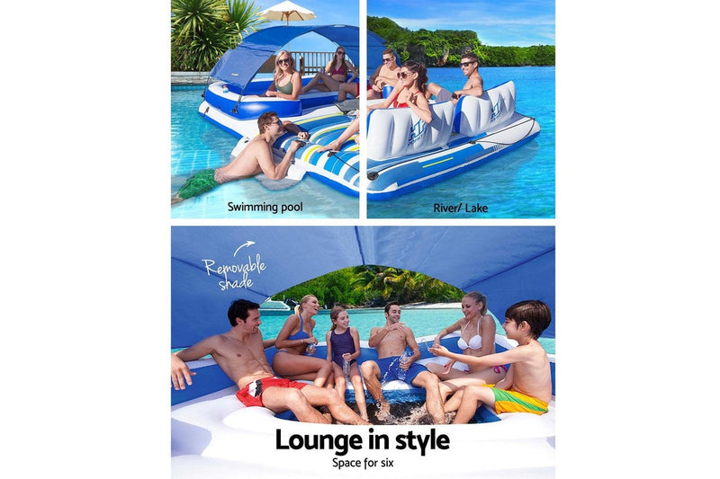Bestway Pool Float Island Inflatable Lounge 6-person Seat Canopy