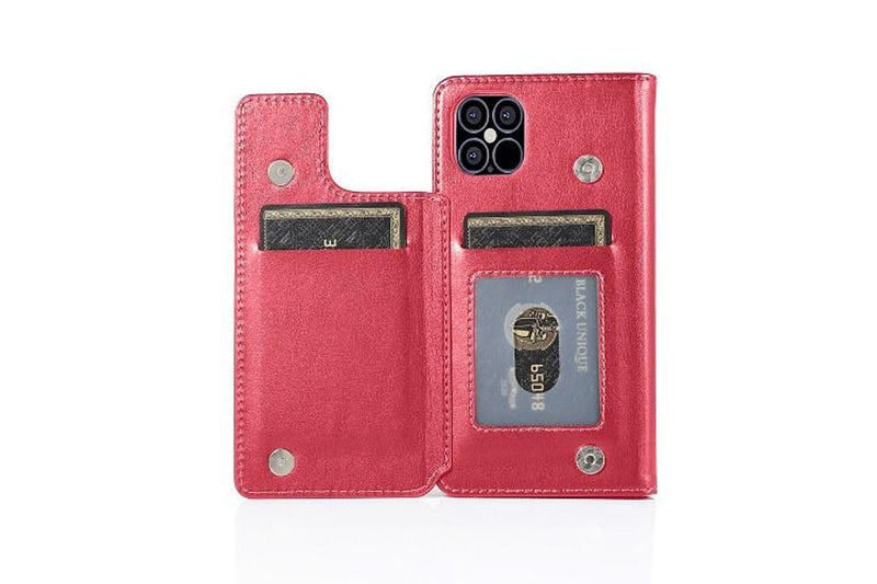 For Apple iPhone 12 Case SupRShield Pro Luxury Wallet Leather Flip Magnetic Stand Case Cover (Hot Pink)