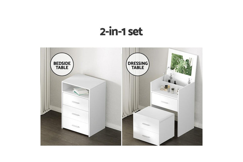 Artiss Dressing Table 2 In 1 Set Hidden Makeup Mirror Storage Drawers Bedside Tables