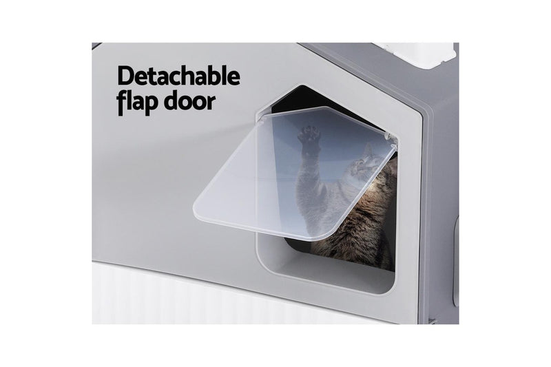 i.Pet Cat Litter Box Large Tray Kitty Toilet Fully Enclosed House Hooded Scoop Mat Grey