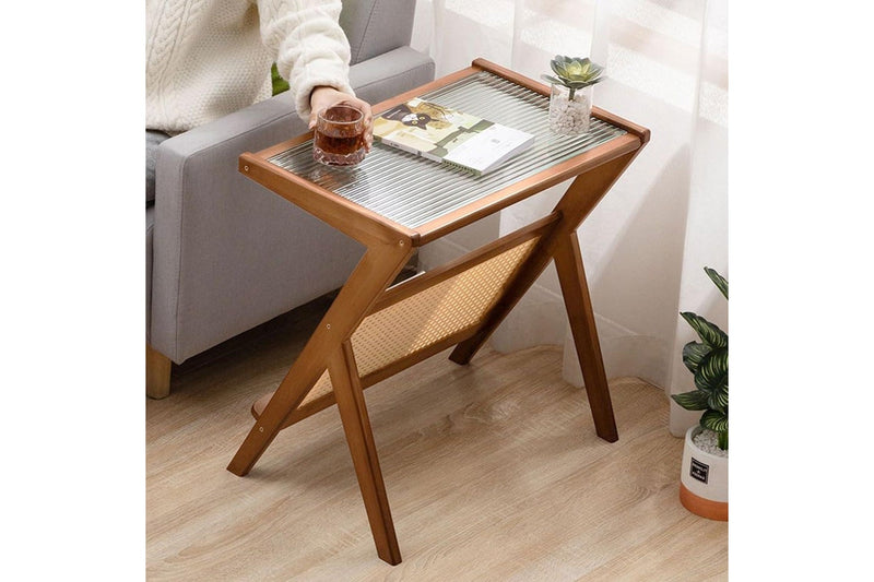 Boho Rattan Side Table with Storage - Indoor/Outdoor