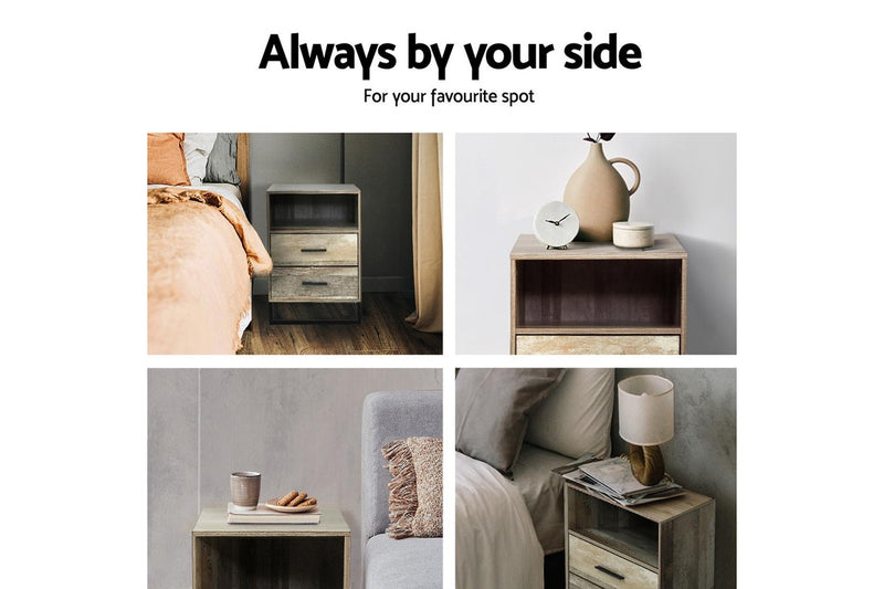 Artiss Bedside Table 2 Drawers with Shelf - BADAN