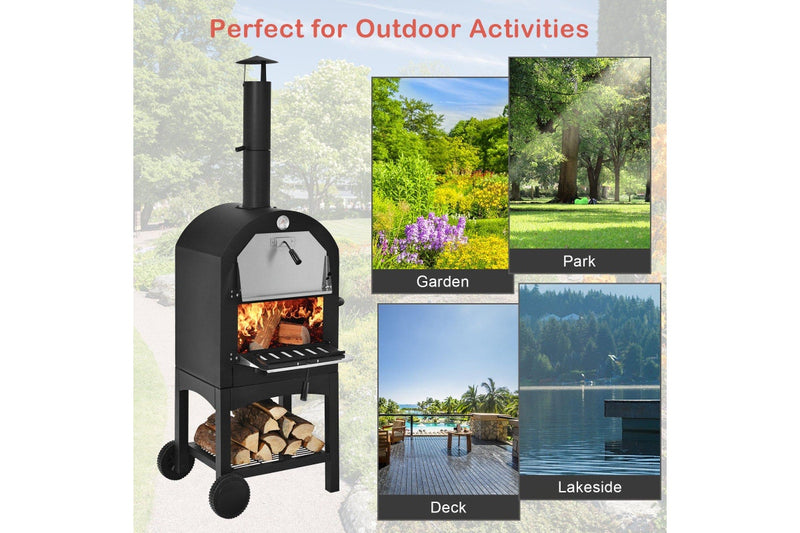 Costway 3-in-1 Outdoor Pizza Oven Maker Portable Woodfired Charcoal Oven Barbecue Camping Grill
