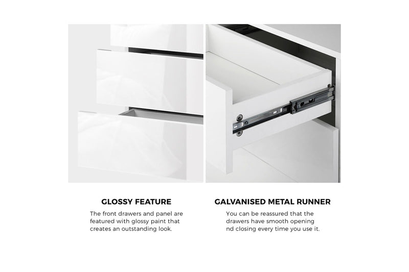 Oikiture LED Bedside Table 3 Drawers White