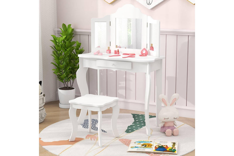Giantex Kids Makeup Dressing Table Princess Vanity Set Writing Desk, White