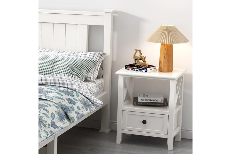 2 Tier Bedside Table With Storage Drawer Pcs Rustic White Bedside Tables