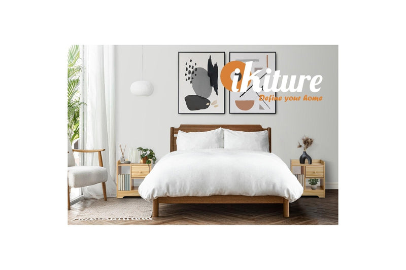 Oikiture Bedside Tables Set of 2 Nightstand Shelf Natural