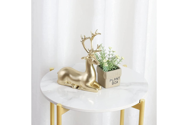 2 Tier Round Bedside table, Marble (Gold)