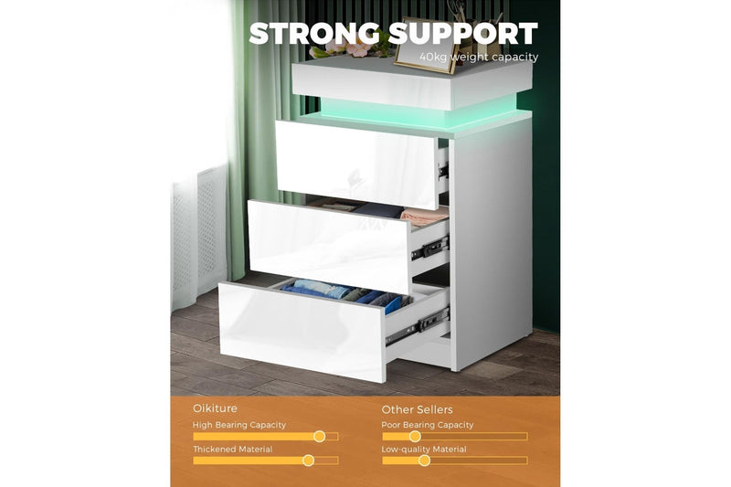 Oikiture Bedside Tables Set of 2 LED Nightstand White