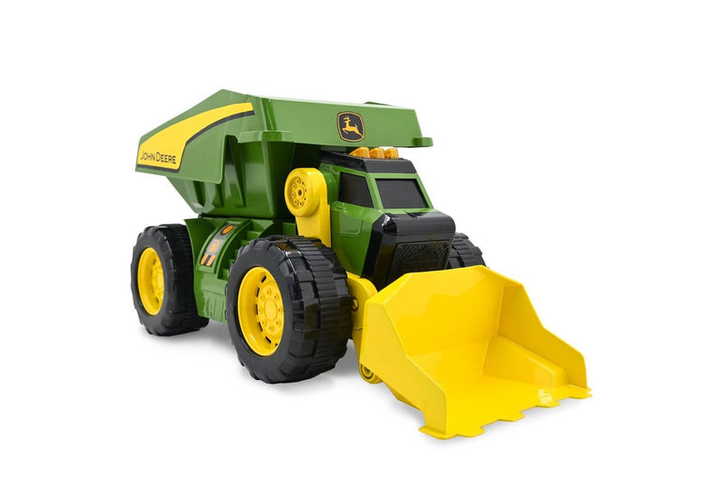 John Deere 2-N-1 Dig Rig Dump Truck & Loader w Lights Sounds Motorized Drive