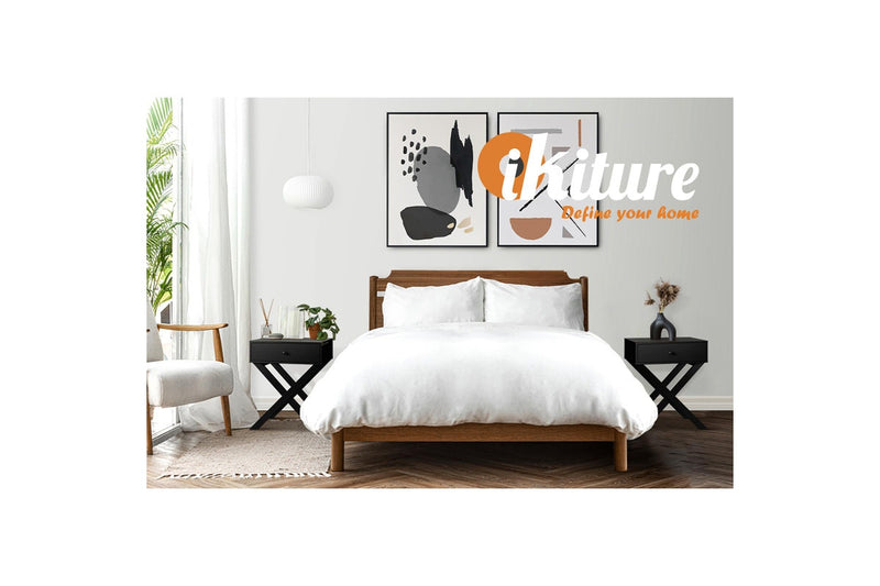 Oikiture Bedside Table Drawer Black Side End Table