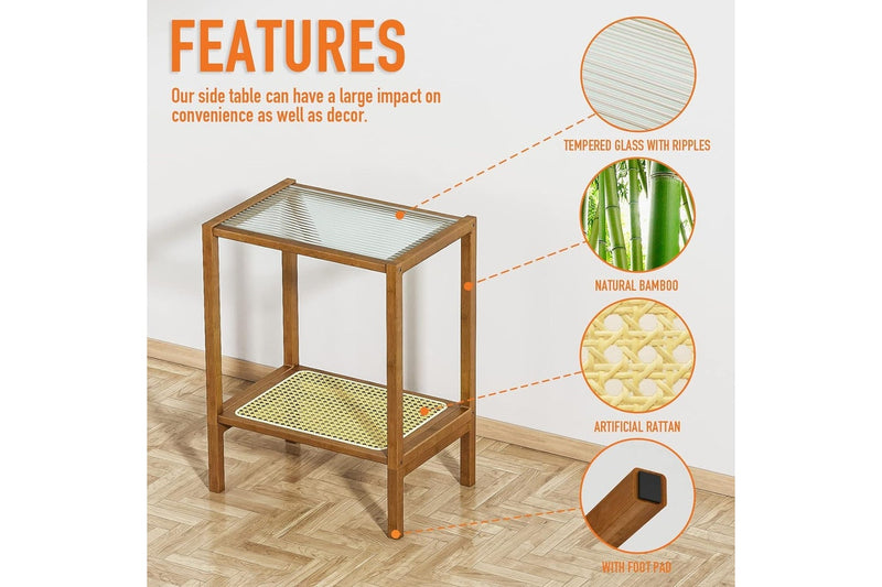 Boho Rattan Side Table with Storage for Small Spaces - Bedroom & Living Room