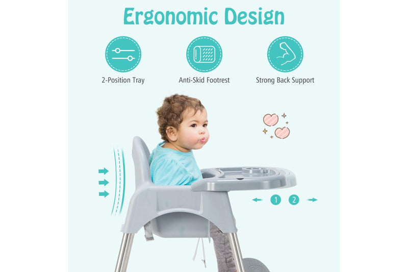 Giantex 4-in-1 Baby High Chair Foldable Infant Booster Seat Toddler Feeding Chair w/Removable Tray Grey