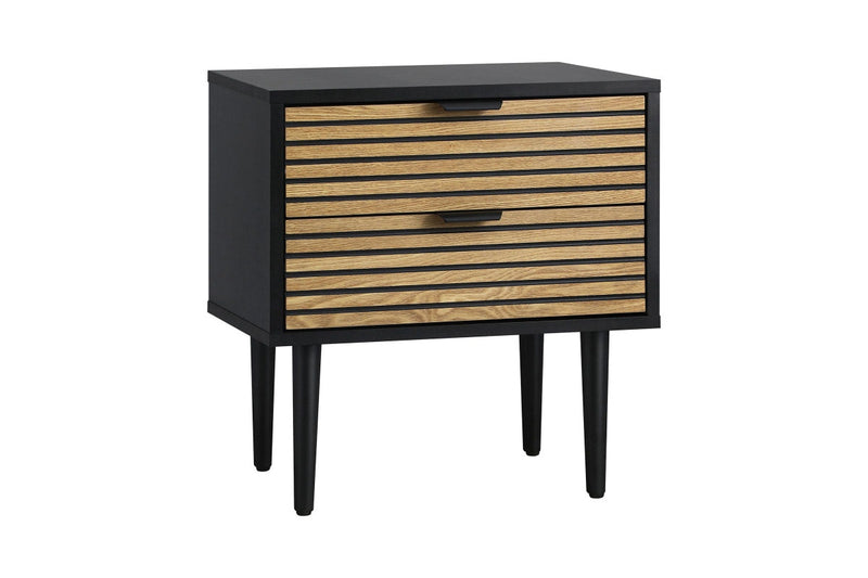 Oikiture Bedside Table 2 Drawers Black Storage Unit