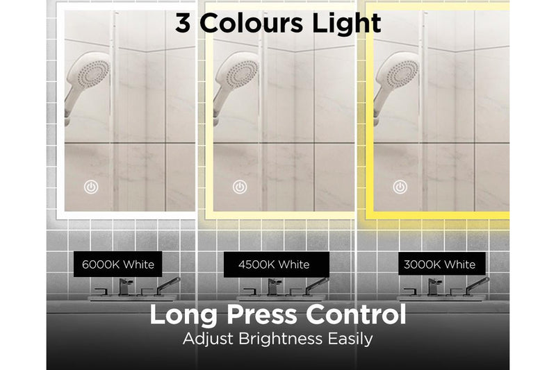 Viviendo LED Bathroom Rectangular Vanity Mirror Light Dimmable Anti-Fog Wall Mounted Touch switch Mirror Light - 60 x 80cm