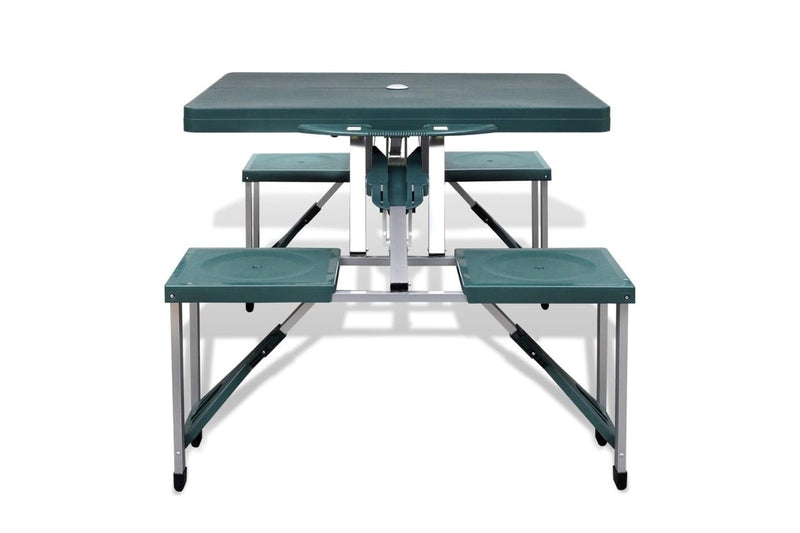 Foldable Camping Table Set With 4 Stools Aluminium Extra Light Green Camping Tables