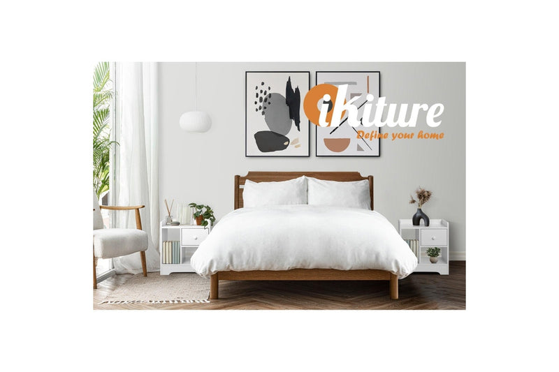 Oikiture Bedside Tables Set of 2 Nightstand Shelf White