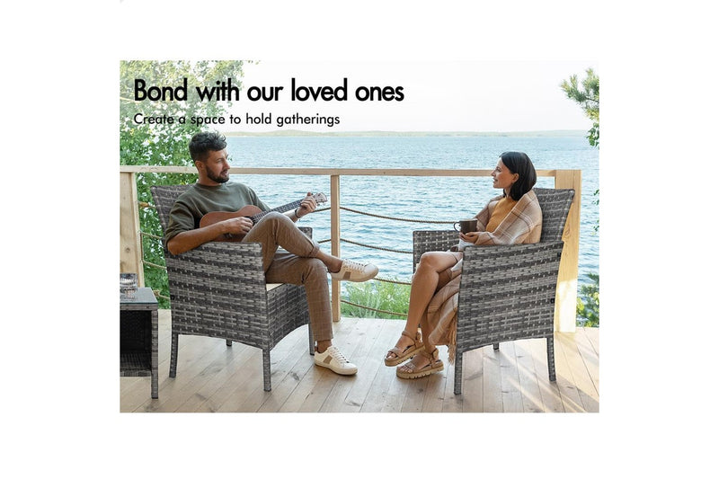 ALFORDSON Outdoor Furniture 3PCS Wicker Bistro Set Patio Chairs Table Grey