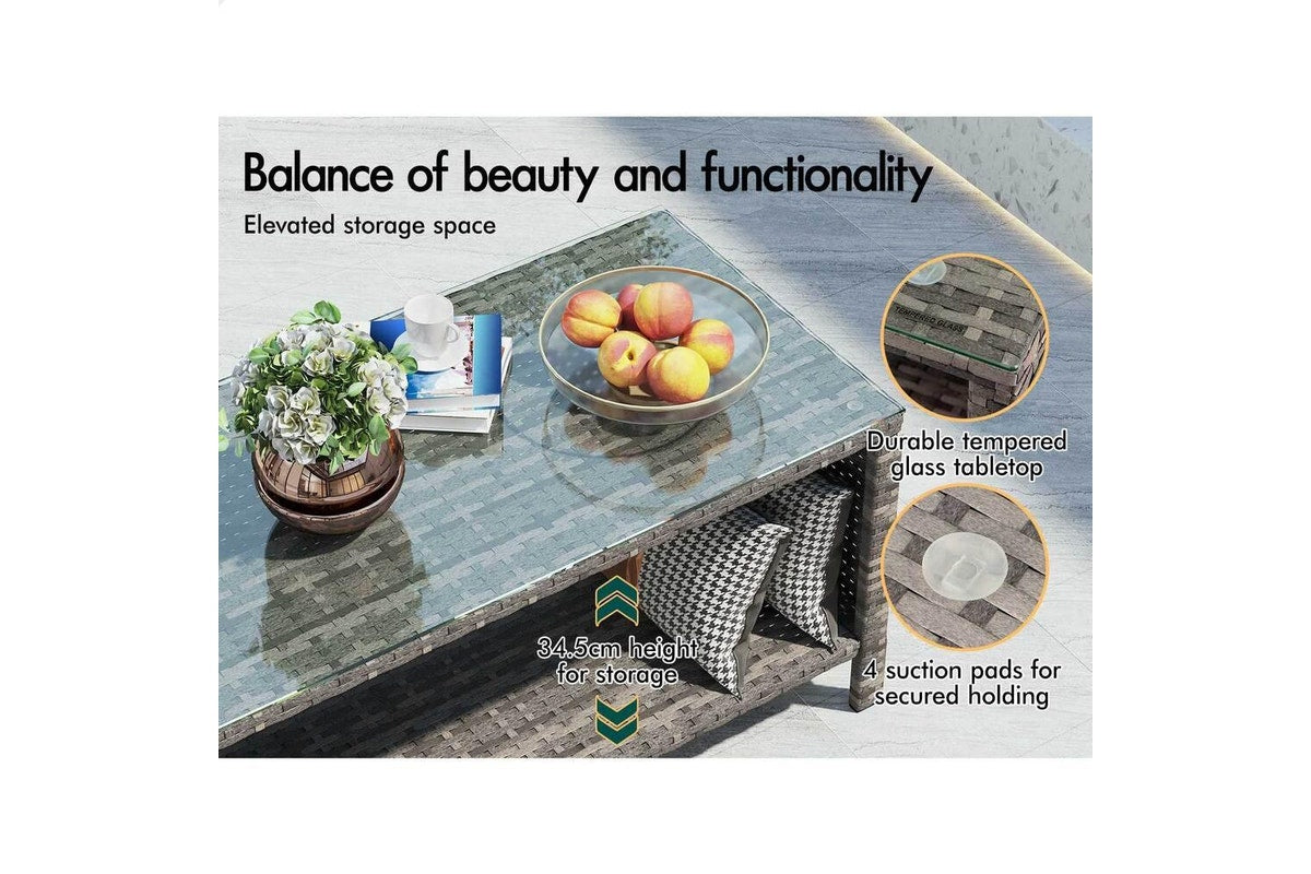 ALFORDSON Outdoor Furniture 4PCS Garden Patio Chairs Table Set Wicker Grey