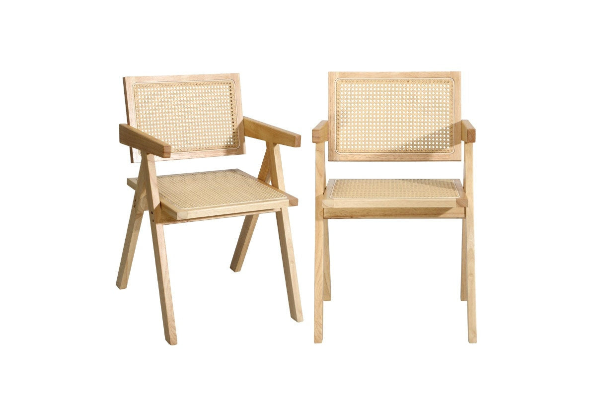Oikiture 4x Dining Chairs Rattan Chair Wooden Accent Chair Natural