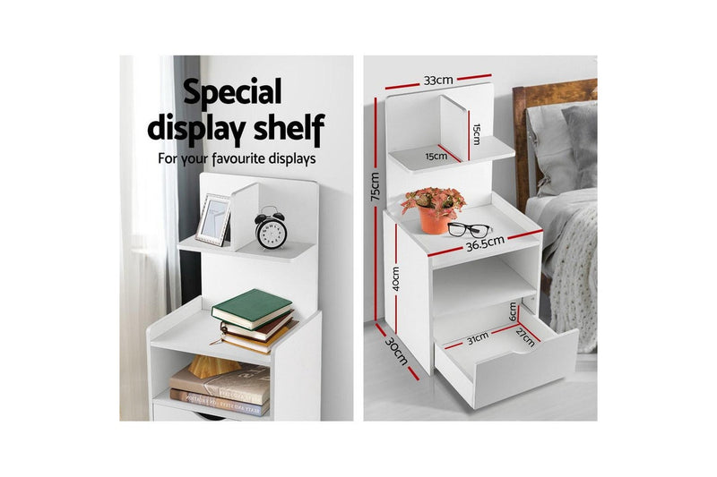 Artiss Bedside Table 1 Drawer with Shelves - EVERMORE White