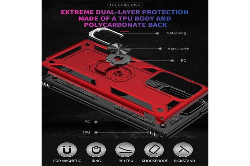 For Samsung Galaxy Note 20 Ultra /Note 20 Ultra 5G 6.9 Case, Military Grade 360 Degree Rotating Metal Magnetic Ring Car Mount Holder Kickstand Shockproof Heavy Duty Cover (Red)