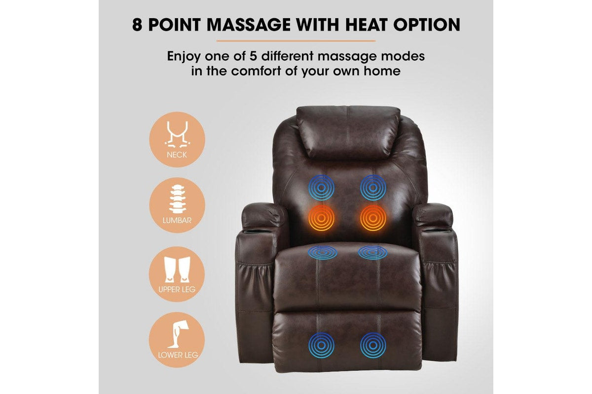 FORTIA Electric Massage Lift Recliner Chair Faux Leather 8 Point Massage Heating, Dark Crimson