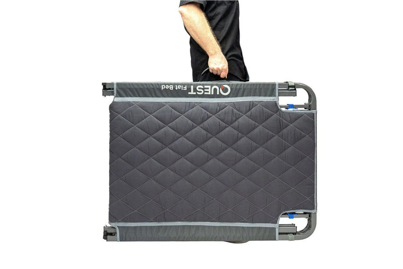 Quest 203cm Steel Flat Fold Bed w Carry Bag Outdoor Camp Sleeping Cot Grey